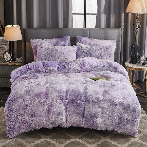 Shaggy Fluffy Faux Fur Duvet Cover Set Button Closure Velvety Bedding Se…